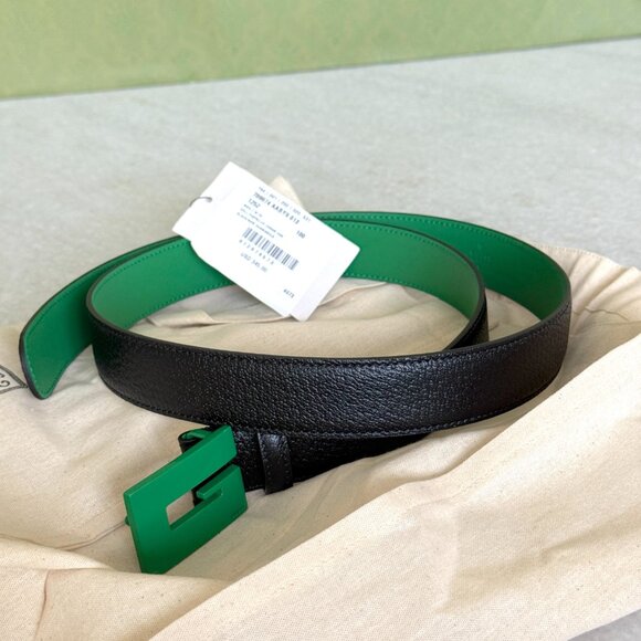 Gucci 709974 Unisex Black Leather Belt with Ceramic Green G Buckle, 100 or 105 - Picture 10 of 15